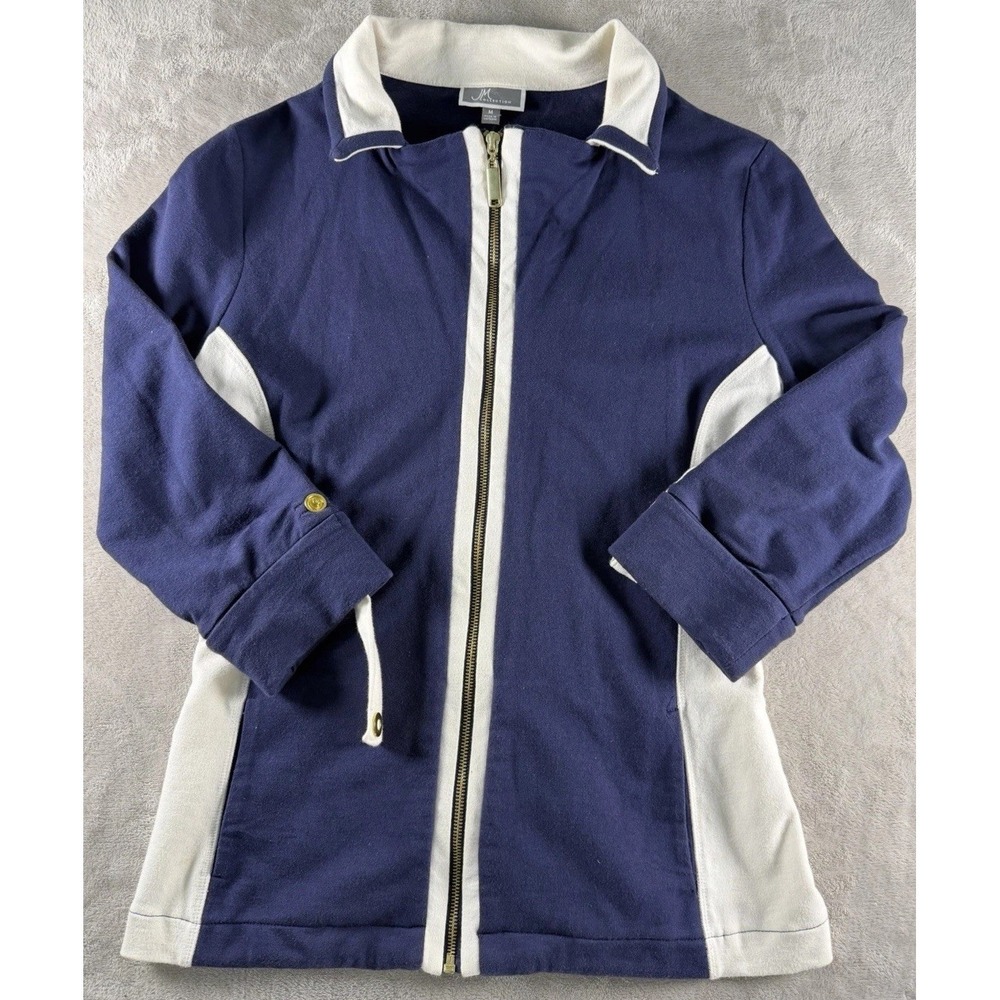 JM Collection Women's Navy Blue White Colorblock Zip‎ Jacket Size M Lightweight